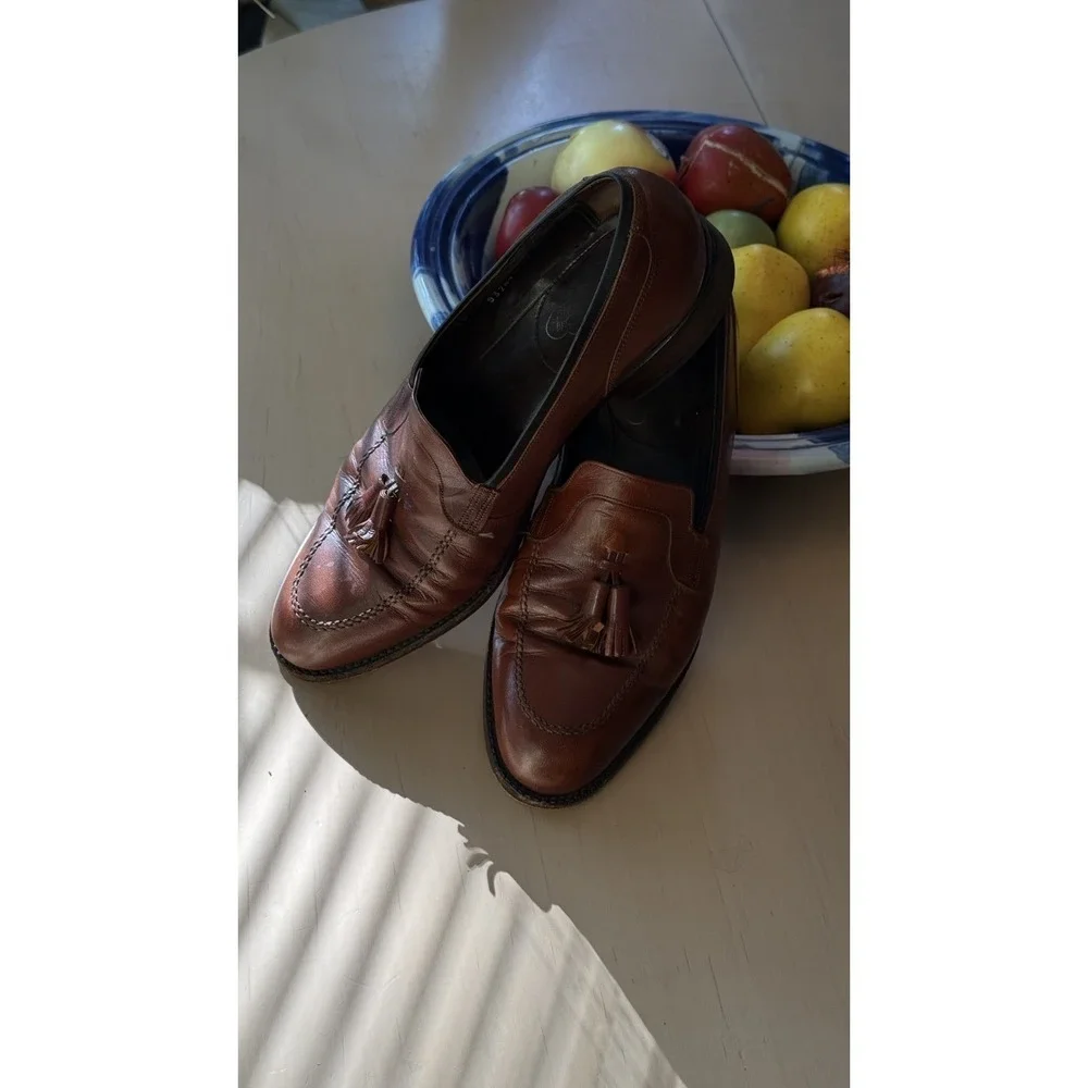 Vintage Florsheim Men's Brown Leather Tassel Loafers Slip-On Round Toe US 10 D